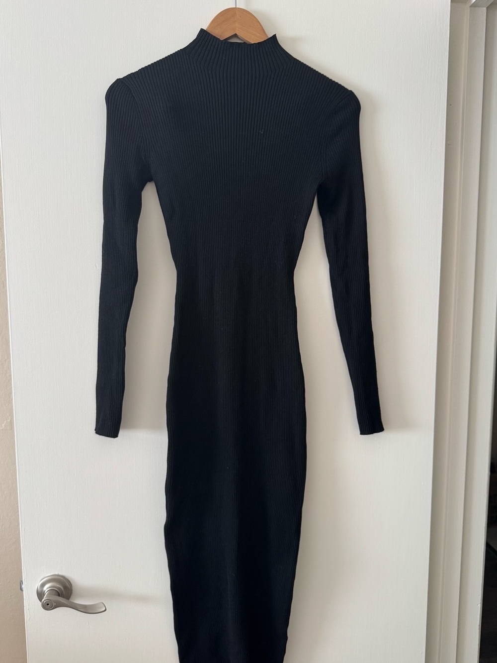 Brand New H&M Black Ribbed Long-Sleeve Mock Neck Dress